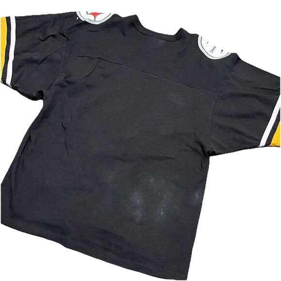 Pittsburgh Steelers NFL 1996 Big Print Striped Sleeves Jersey Style T Shirt Med - Picture 7 of 8